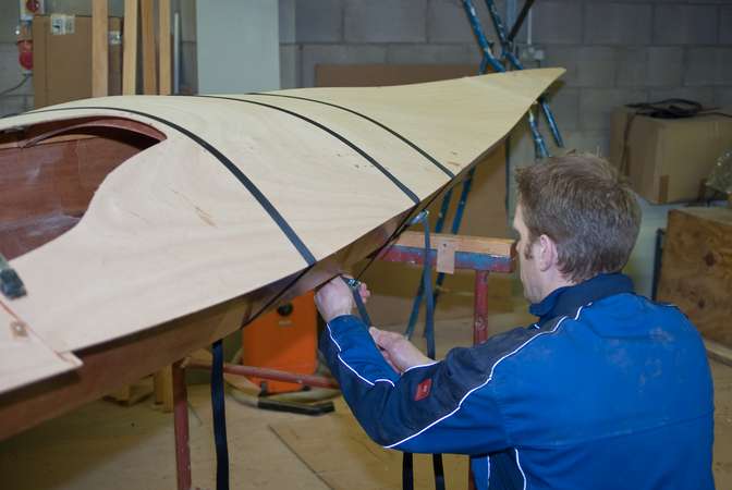 Wooden deck on a sea kayak