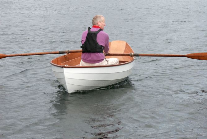 Self made wooden rowing dory built from a kit