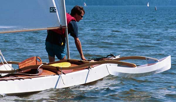 Launching the canoe outrigger